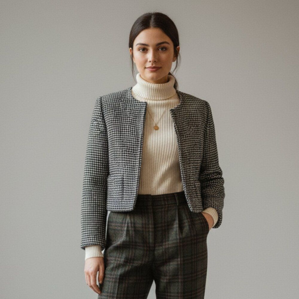 Tracy Evans Blazer Tweed Office Academia Career Jacket Black Women sz Small